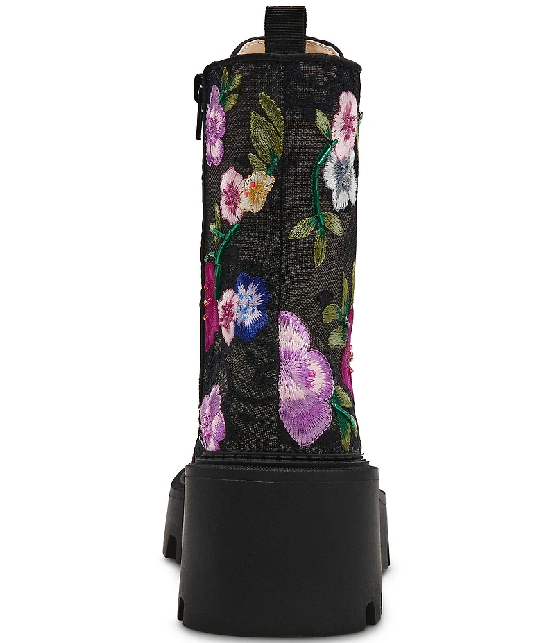 Blue by Betsey Johnson Polli Floral Embroidered Mesh Platform Combat Boots