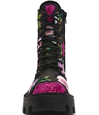 Blue by Betsey Johnson Polli Floral Embroidered Mesh Platform Combat Boots