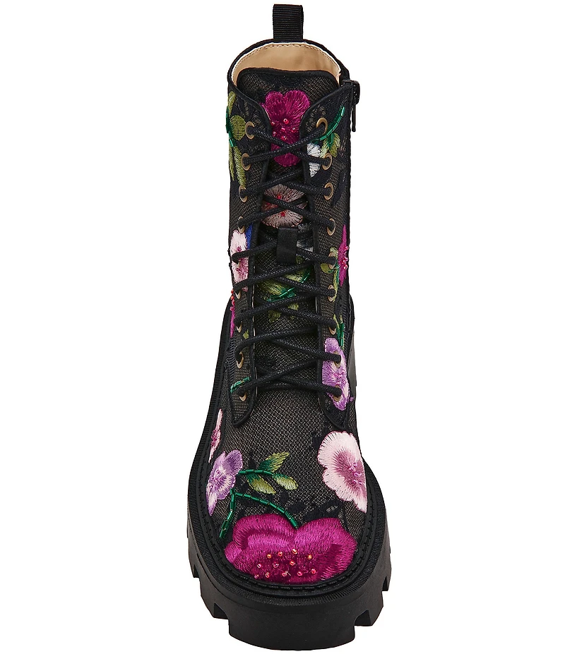 Blue by Betsey Johnson Polli Floral Embroidered Mesh Platform Combat Boots
