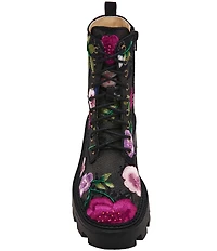 Blue by Betsey Johnson Polli Floral Embroidered Mesh Platform Combat Boots
