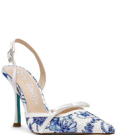 Blue by Betsey Johnson Roza Rhinestone and Pearl Embellished Slingback Pumps