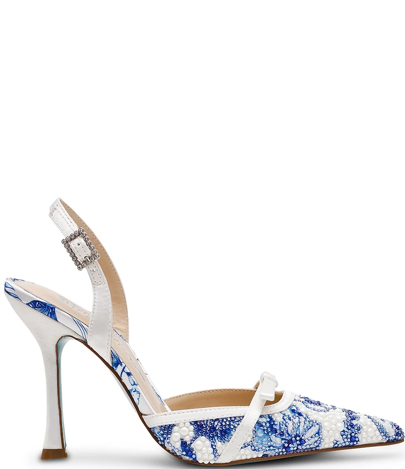 Blue by Betsey Johnson Roza Rhinestone and Pearl Embellished Slingback Pumps