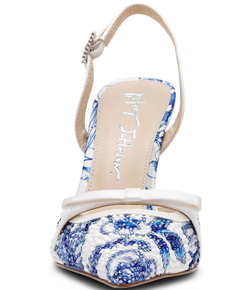 Blue by Betsey Johnson Roza Rhinestone and Pearl Embellished Slingback Pumps
