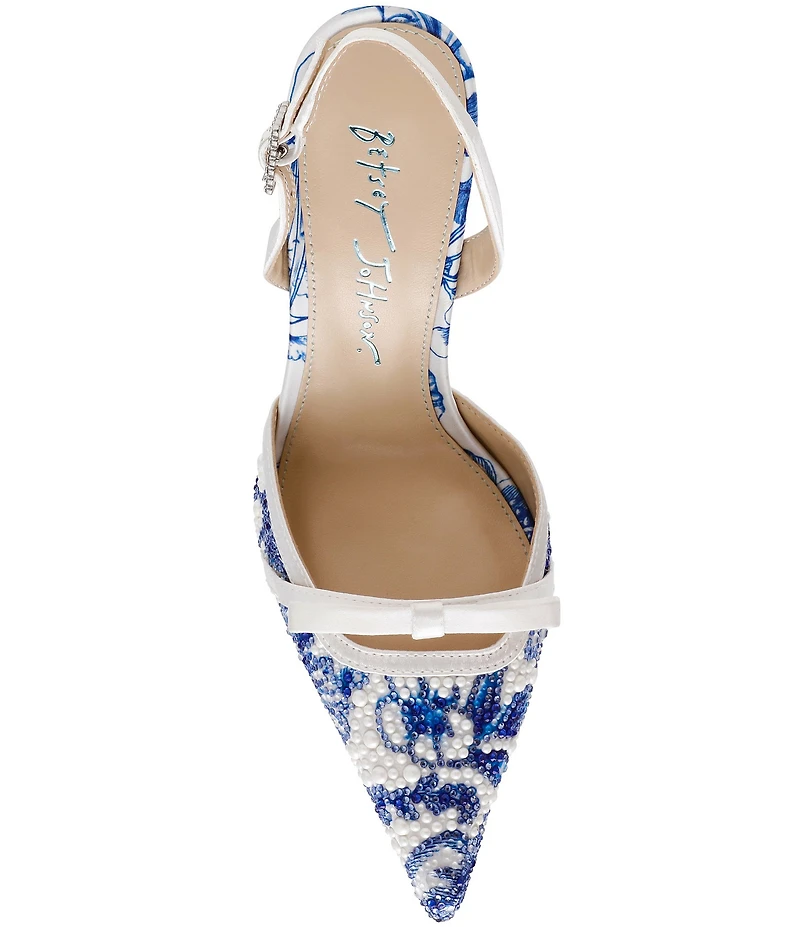 Blue by Betsey Johnson Roza Rhinestone and Pearl Embellished Slingback Pumps