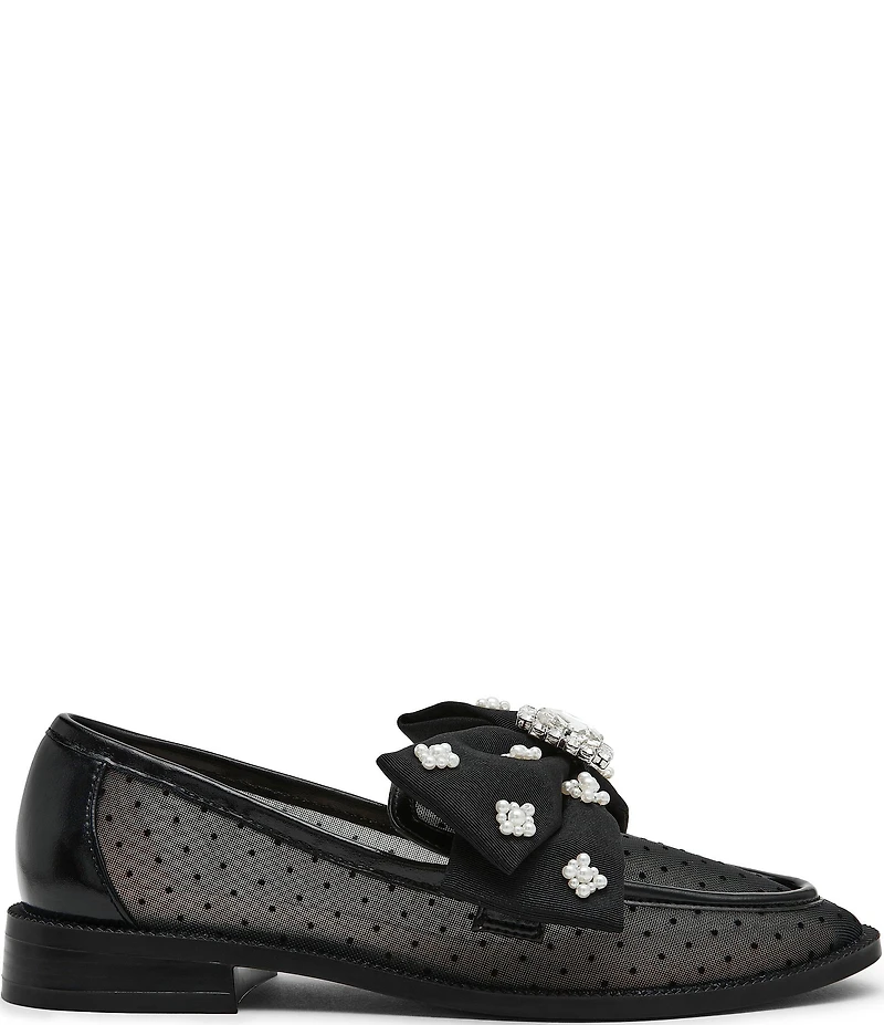 Blue by Betsey Johnson Seth Mesh Oversized Bow Pearl and Jewel Ornamented Loafers