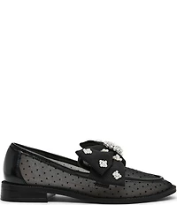 Blue by Betsey Johnson Seth Mesh Oversized Bow Pearl and Jewel Ornamented Loafers