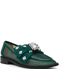 Blue by Betsey Johnson Seth Mesh Oversized Bow Pearl and Jewel Ornamented Loafers