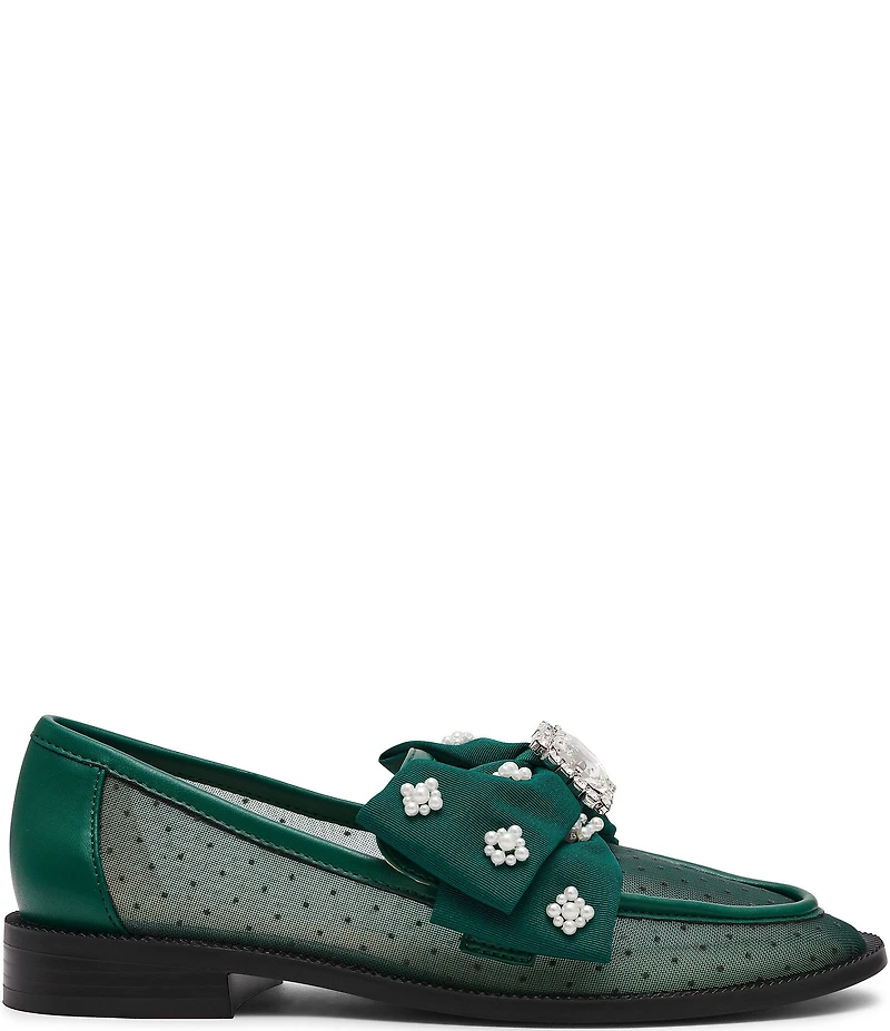 Blue by Betsey Johnson Seth Mesh Oversized Bow Pearl and Jewel Ornamented Loafers