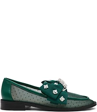 Blue by Betsey Johnson Seth Mesh Oversized Bow Pearl and Jewel Ornamented Loafers