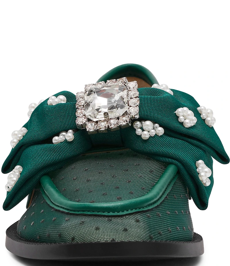 Blue by Betsey Johnson Seth Mesh Oversized Bow Pearl and Jewel Ornamented Loafers