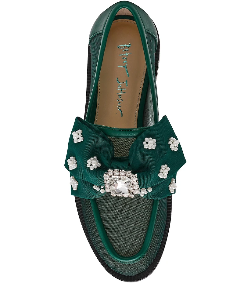 Blue by Betsey Johnson Seth Mesh Oversized Bow Pearl and Jewel Ornamented Loafers