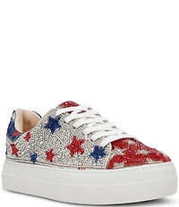 Blue by Betsey Johnson Sidny American Stars Print Rhinestone Platform Sneakers