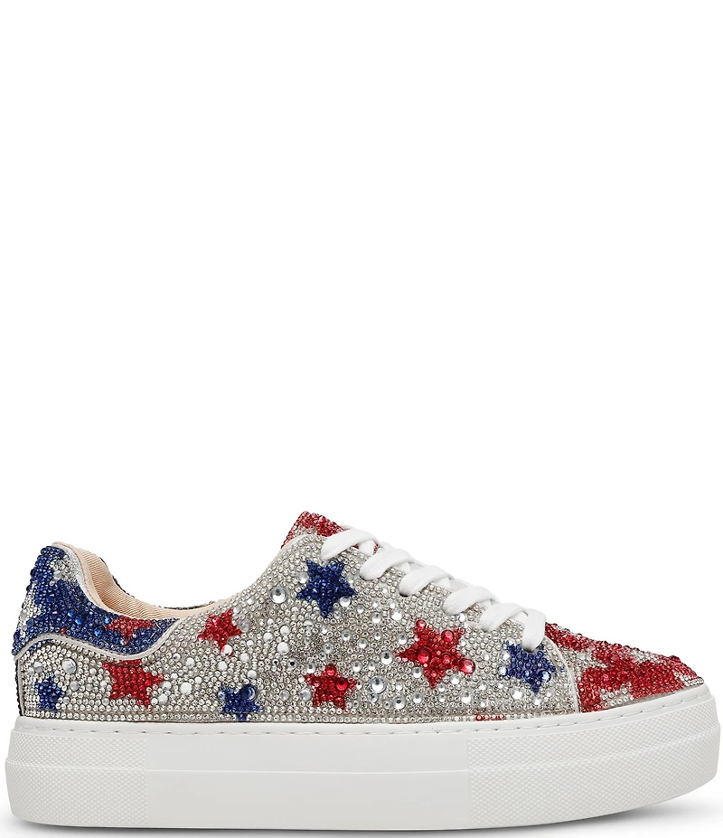 Blue by Betsey Johnson Sidny American Stars Print Rhinestone Platform Sneakers