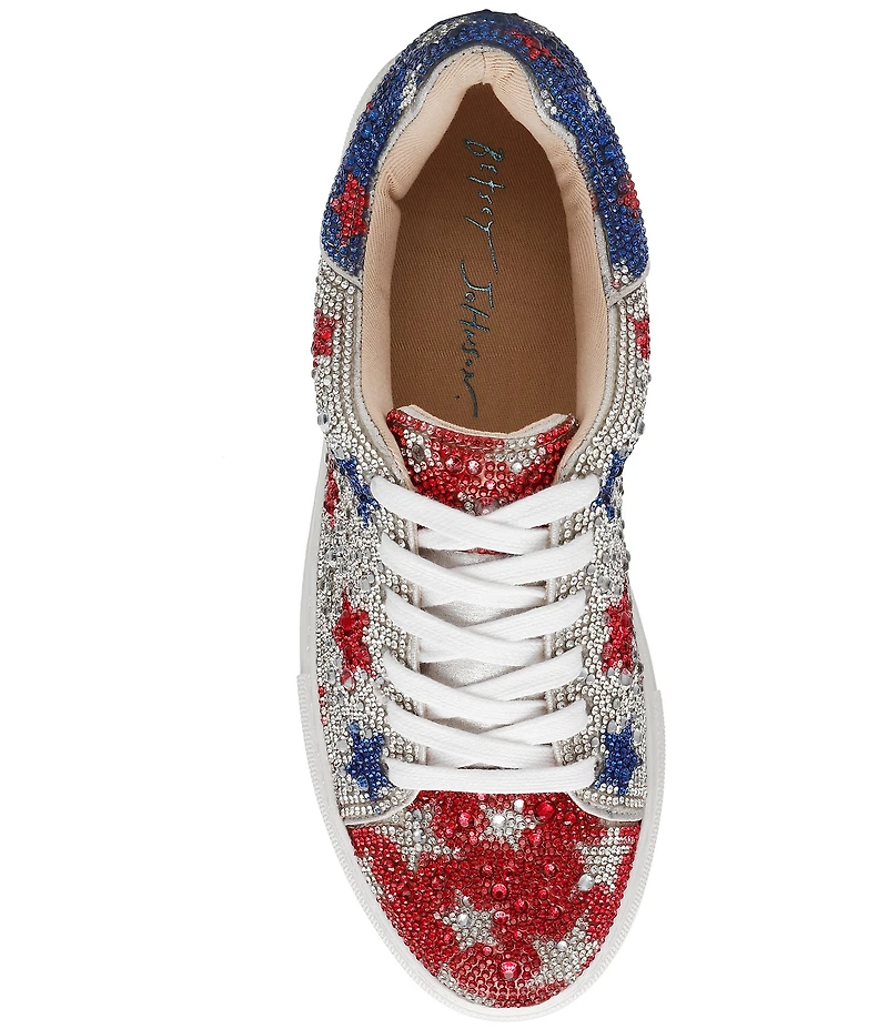 Blue by Betsey Johnson Sidny American Stars Print Rhinestone Platform Sneakers