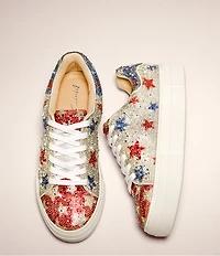 Blue by Betsey Johnson Sidny American Stars Print Rhinestone Platform Sneakers