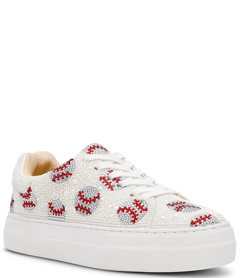 Blue by Betsey Johnson Sidny Baseball Print Rhinestone & Pearl Platform Sneakers