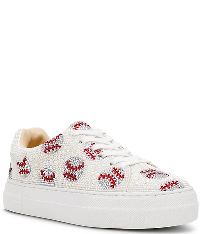 Blue by Betsey Johnson Sidny Baseball Print Rhinestone & Pearl Platform Sneakers
