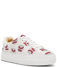 Blue by Betsey Johnson Sidny Baseball Print Rhinestone & Pearl Platform Sneakers