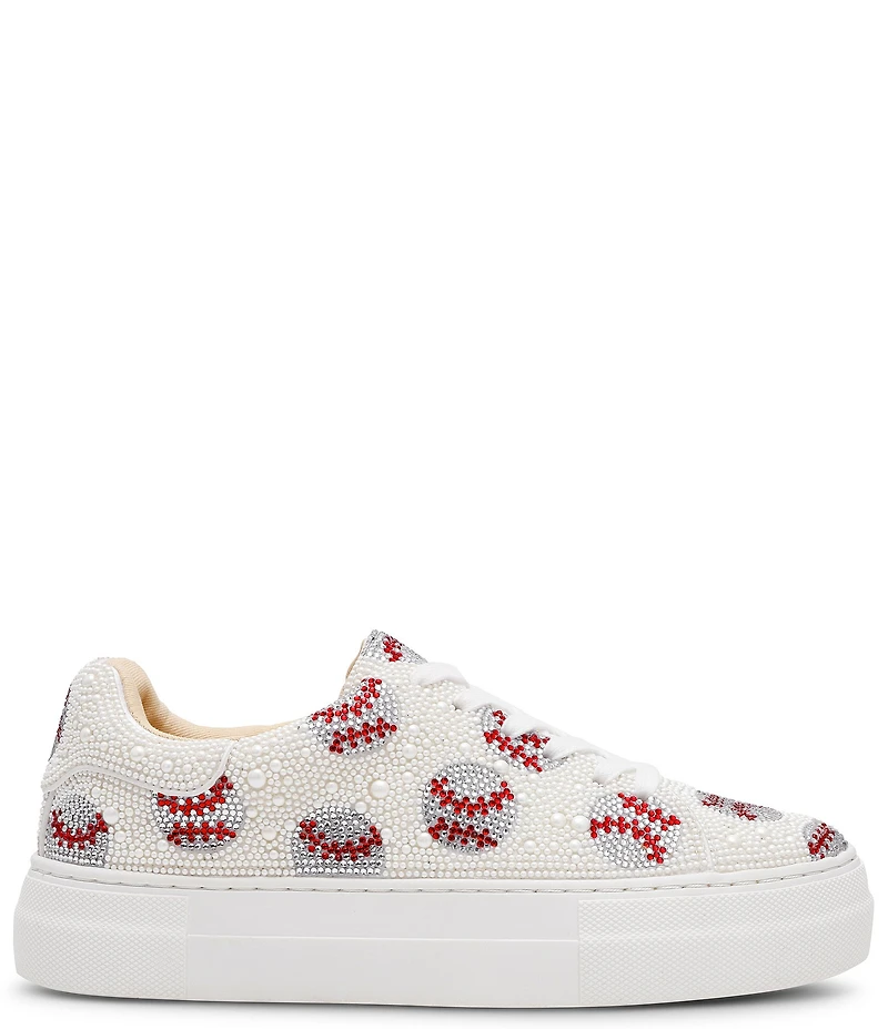 Blue by Betsey Johnson Sidny Baseball Print Rhinestone & Pearl Platform Sneakers