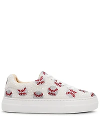 Blue by Betsey Johnson Sidny Baseball Print Rhinestone & Pearl Platform Sneakers