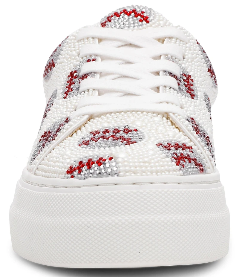 Blue by Betsey Johnson Sidny Baseball Print Rhinestone & Pearl Platform Sneakers