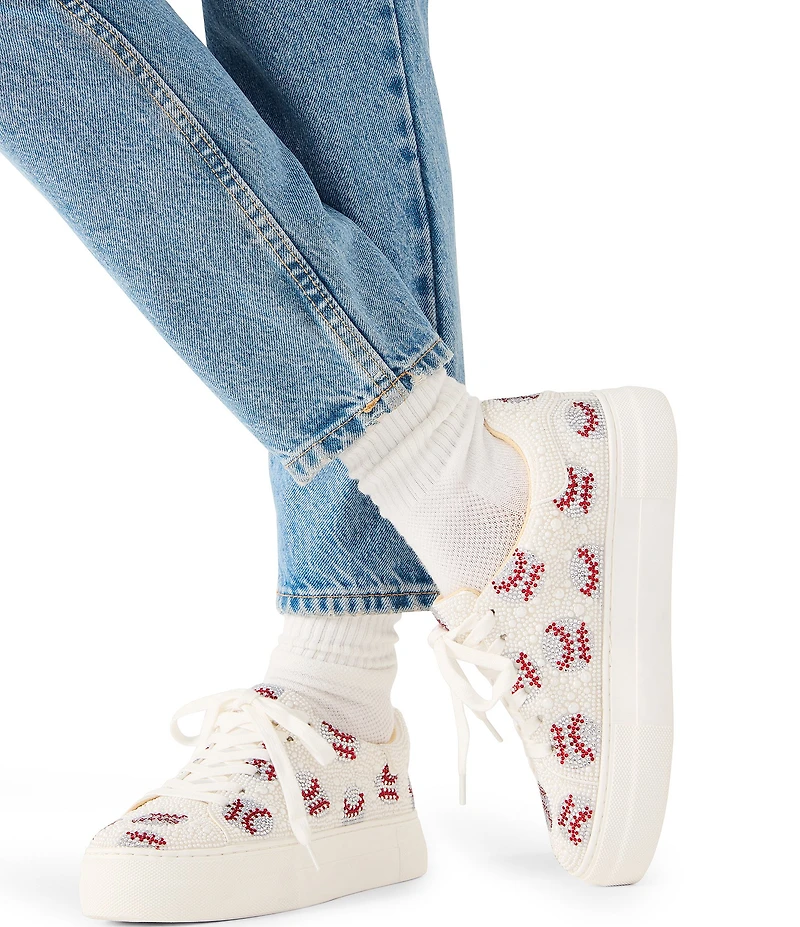 Blue by Betsey Johnson Sidny Baseball Print Rhinestone & Pearl Platform Sneakers