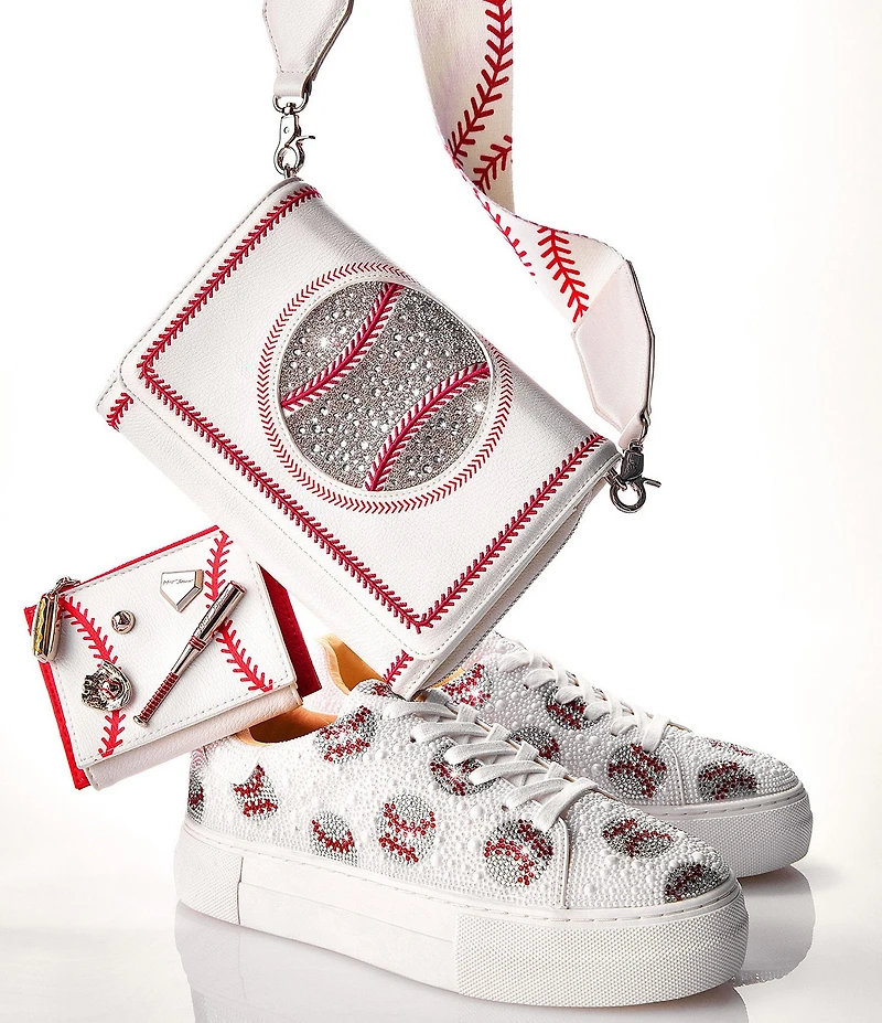 Blue by Betsey Johnson Sidny Baseball Print Rhinestone & Pearl Platform Sneakers