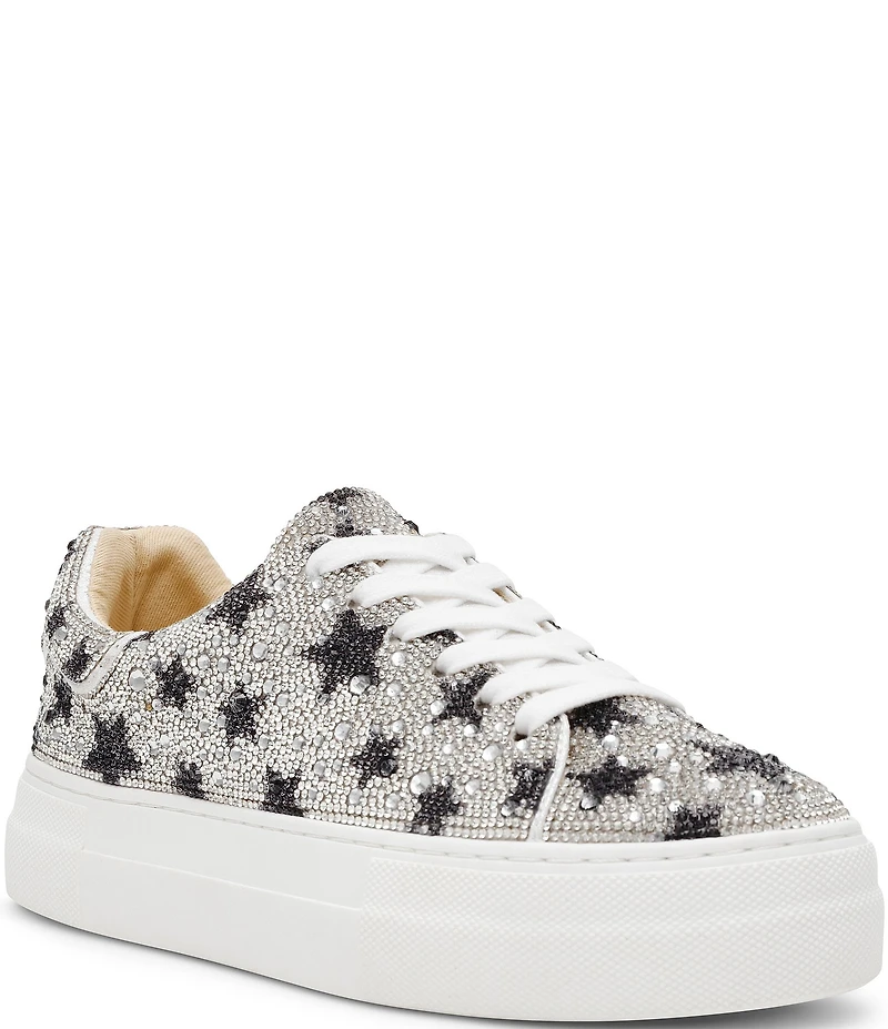 Blue by Betsey Johnson Sidny Black Stars Print Rhinestone Platform Sneakers