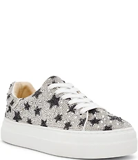 Blue by Betsey Johnson Sidny Black Stars Print Rhinestone Platform Sneakers