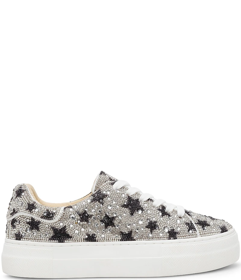 Blue by Betsey Johnson Sidny Black Stars Print Rhinestone Platform Sneakers
