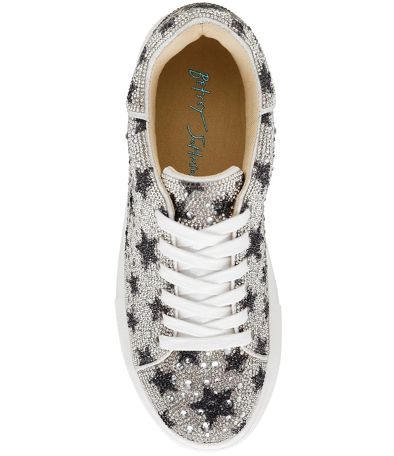 Blue by Betsey Johnson Sidny Black Stars Print Rhinestone Platform Sneakers