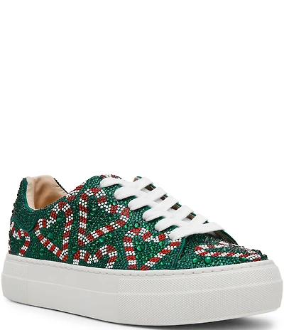 Blue by Betsey Johnson Sidny Candy Cane Print Rhinestone Platform Sneakers