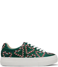 Blue by Betsey Johnson Sidny Candy Cane Print Rhinestone Platform Sneakers