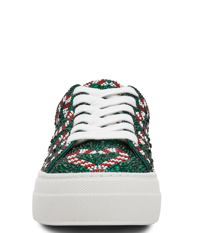 Blue by Betsey Johnson Sidny Candy Cane Print Rhinestone Platform Sneakers