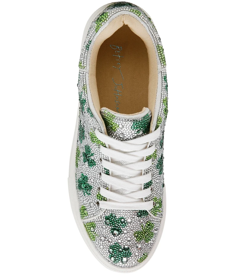 Blue by Betsey Johnson Sidny Clover Print Rhinestone Platform Sneakers