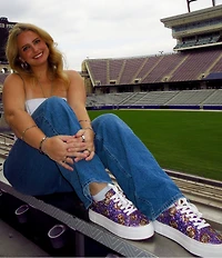 Blue by Betsey Johnson Sidny Football Print Rhinestone Platform Sneakers
