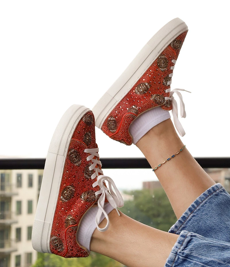 Blue by Betsey Johnson Sidny Football Print Rhinestone Platform Sneakers