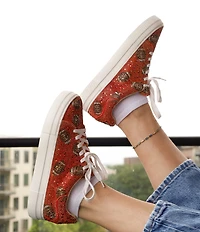 Blue by Betsey Johnson Sidny Football Print Rhinestone Platform Sneakers
