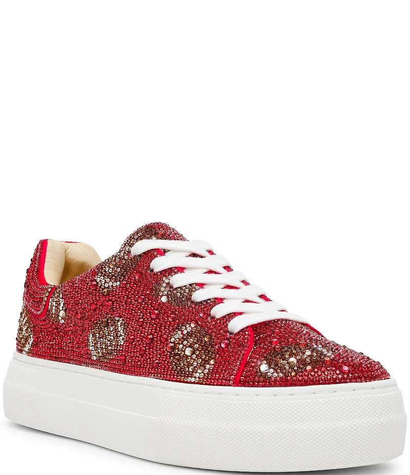 Blue by Betsey Johnson Sidny Football Print Rhinestone Platform Sneakers