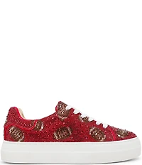 Blue by Betsey Johnson Sidny Football Print Rhinestone Platform Sneakers