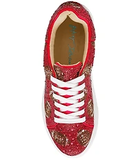 Blue by Betsey Johnson Sidny Football Print Rhinestone Platform Sneakers
