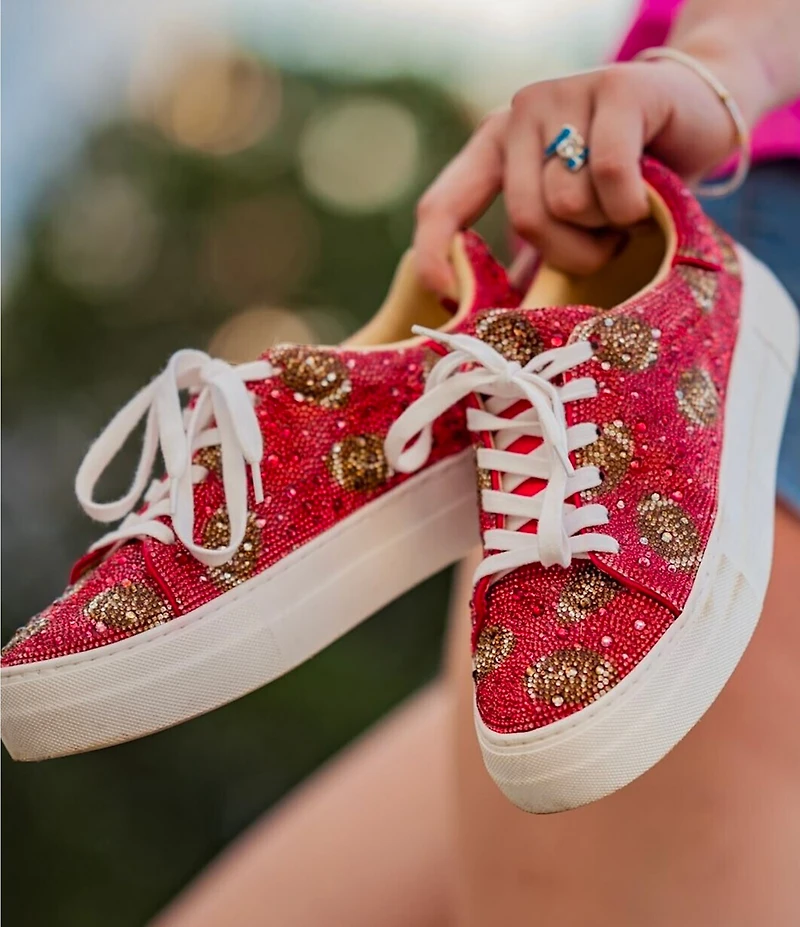 Blue by Betsey Johnson Sidny Football Print Rhinestone Platform Sneakers
