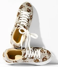 Blue by Betsey Johnson Sidny Football Print Rhinestone Platform Sneakers