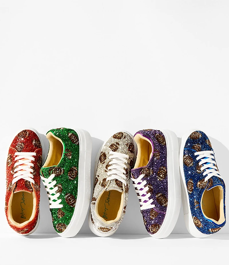 Blue by Betsey Johnson Sidny Football Print Rhinestone Platform Sneakers