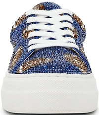 Blue by Betsey Johnson Sidny Football Print Rhinestone Platform Sneakers