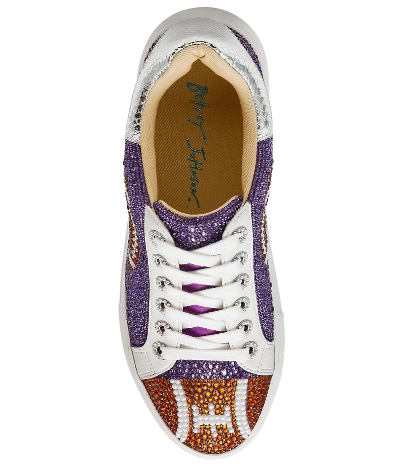Blue by Betsey Johnson Sidny Football Print Rhinestone Platform Sneakers
