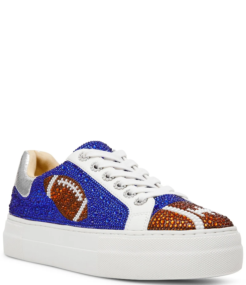 Blue by Betsey Johnson Sidny Football Print Rhinestone Platform Sneakers