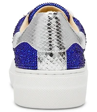 Blue by Betsey Johnson Sidny Football Print Rhinestone Platform Sneakers