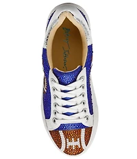 Blue by Betsey Johnson Sidny Football Print Rhinestone Platform Sneakers