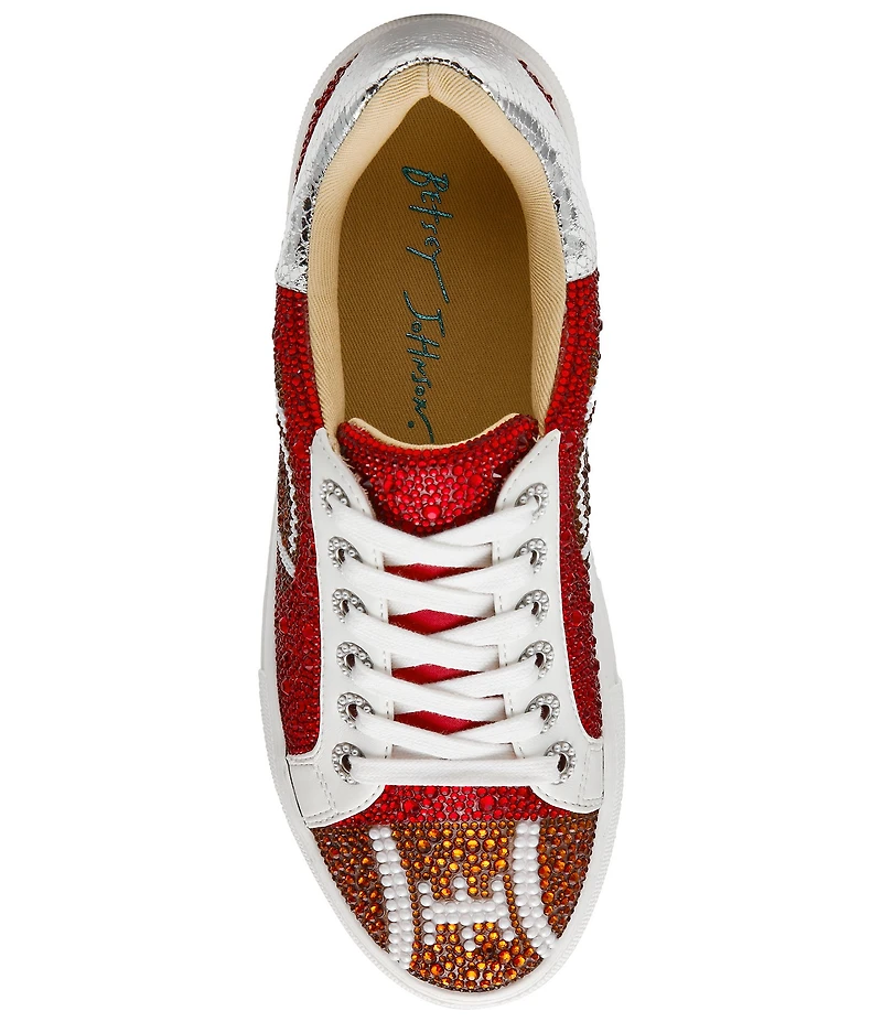 Blue by Betsey Johnson Sidny Football Print Rhinestone Platform Sneakers